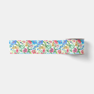 Ruban En Satin Fleurs de jardin à l'aquarelle bleu rose Blooms co