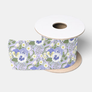 Ruban En Satin Fleurs de jardin printanier sur lavande