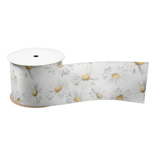 Ruban En Satin Fleurs de marguerite blanche fond couleur éditable