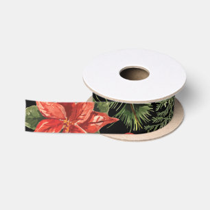 Ruban En Satin Fleurs de Noël aquarelle verdure