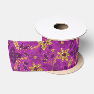 Ruban En Satin Fleurs de poinsettia de Noël or et violet