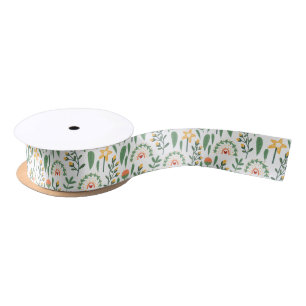 Ruban En Satin Fleurs de printemps Arc en ciel Aquarelle moderne