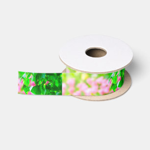Ruban En Satin Fleurs de tulipe feuilles de bouleau personnalisab