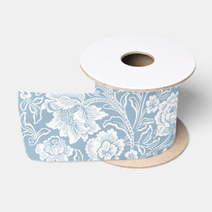 Ruban En Satin Fleurs dessinées à la main, Art botanique bleu gri