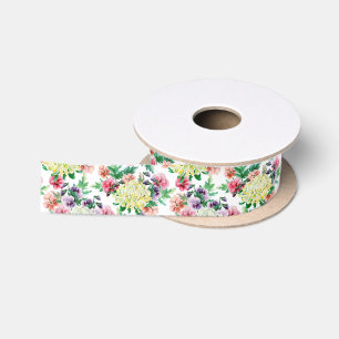 Ruban En Satin Fleurs d'été colorées motif