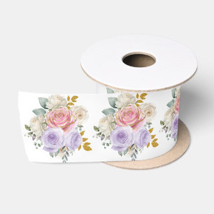Ruban En Satin Fleurs élégantes roses et violettes