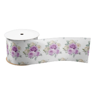 Ruban En Satin Fleurs élégantes violettes et argentées