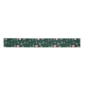 Ruban En Satin Fleurs et feuillage rose Poinsettia sur Vert foncé (Devant)