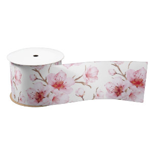 Ruban En Satin Fleurs florales de cerisier rose blanc
