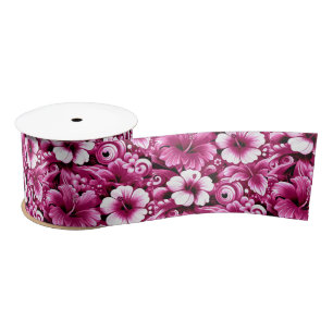 Ruban En Satin Fleurs hawaïennes tropicales Hibiscus Motif rose