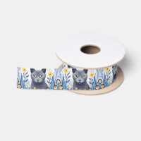 Fleurs Jaunes Chat Bleu Russe