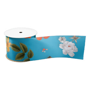 Ruban En Satin Fleurs jaunes et roses blanches 24