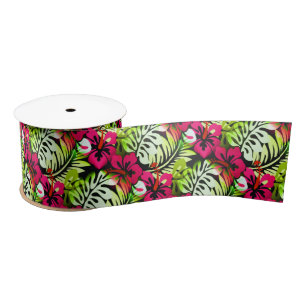 Ruban En Satin Fleurs Motifs hawaïennes Noël tropical