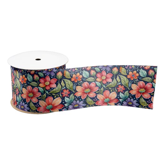 Ruban En Satin Fleurs multicolores modernes (Bobine)