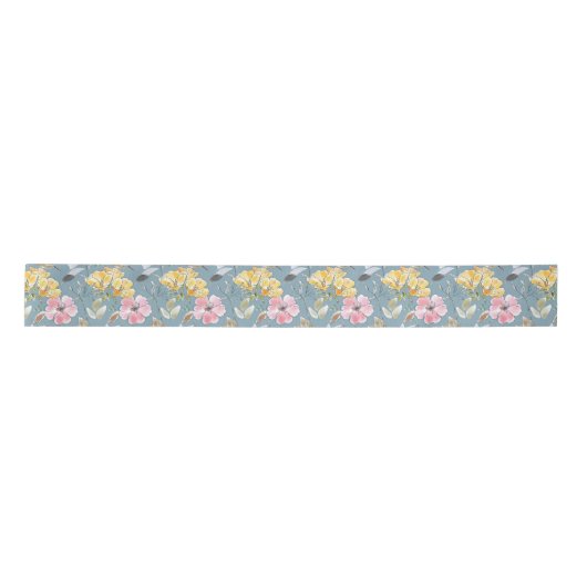 Ruban En Satin Fleurs printanières en Mariage rose jaune vert (Devant)