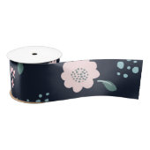 Ruban En Satin Fleurs roses mignonnes sur navy design arrière - p (Bobine)