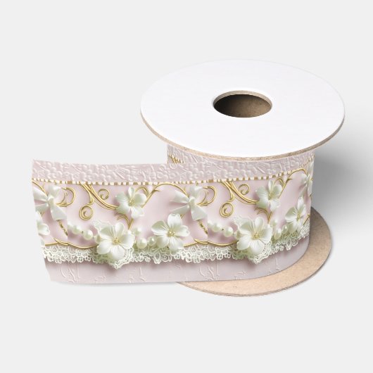 Ruban En Satin Fleurs roses romantiques (Bobine)