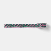 Ruban En Satin Fleurs roses sur noir (Devant)