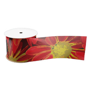 Ruban En Satin Fleurs rouges et jaunes 1