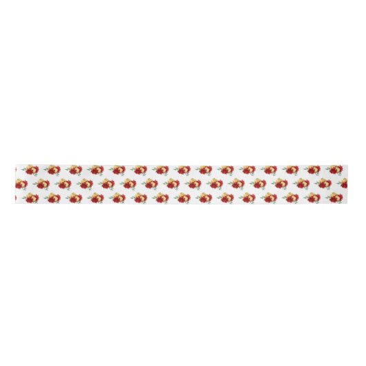 Ruban En Satin Fleurs rouges et Motif vert (Devant)
