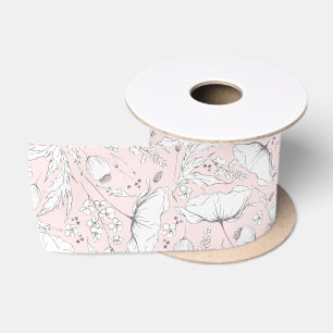 Ruban En Satin Fleurs sauvages élégantes au crayon dessinées à la