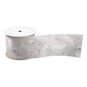 Ruban En Satin Fleurs sauvages rose main Élégant gris clair