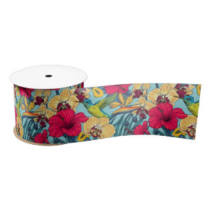 Ruban En Satin Fleurs tropicales et colibri - Botanica d'été