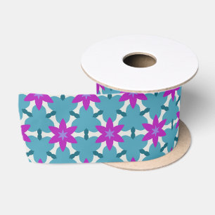 Ruban En Satin Fleurs Turquoises et violettes brillantes PP4