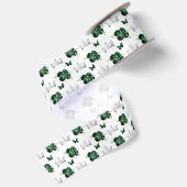 Ruban En Satin Fleurs vert foncé et couronnes argentées (Dos)