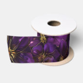 Ruban En Satin Fleurs violettes et dorées (Bobine)