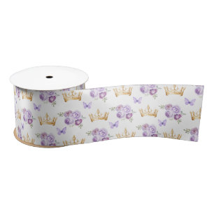 Ruban En Satin Fleurs violettes Lilac et Couronnes d'or