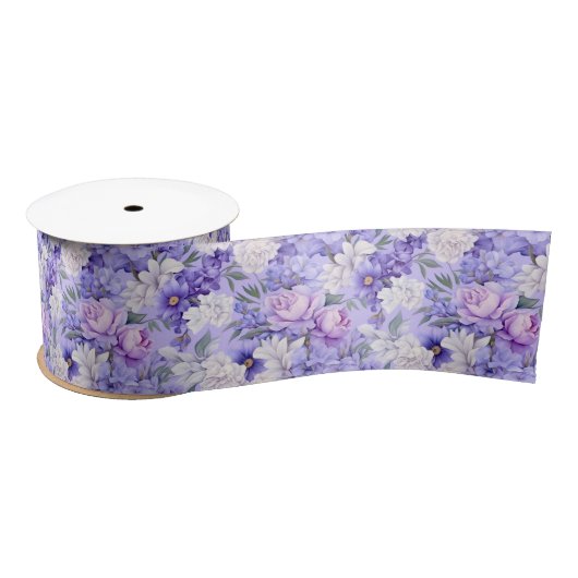 Ruban En Satin Fleurs violettes romantiques (Bobine)