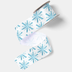 Ruban En Satin Flocon de neige aquarelle blanc et bleu