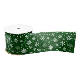 Ruban En Satin Flocons de neige blancs sur fond vert