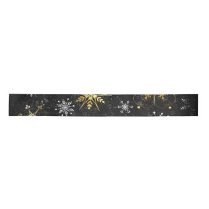 Ruban En Satin Flocons de neige dorés de Noël sur fond noir