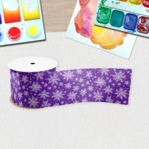 Ruban En Satin Flocons de neige simples violets et blancs à l'aqu