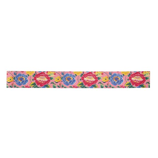 Ruban En Satin Floral Chinoiserie rose vif (Devant)