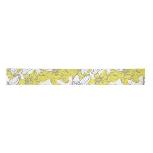 Ruban En Satin Floral gris-blanc jaune
