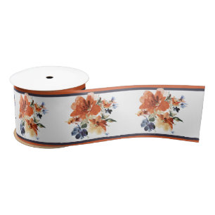 Ruban En Satin Floral orange et bleu