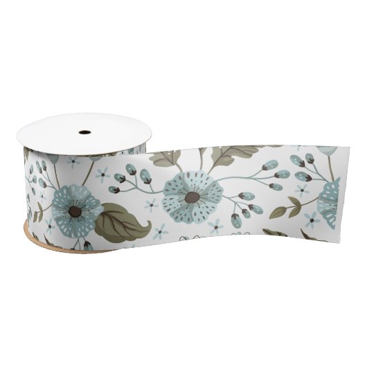 Ruban En Satin Flore bleue et verte (Bobine)