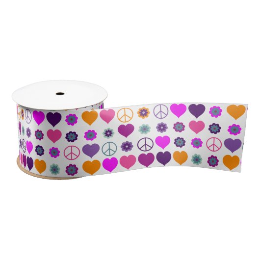 Ruban En Satin Flower Power Heart Peace Motif + votre backgr. (Bobine)