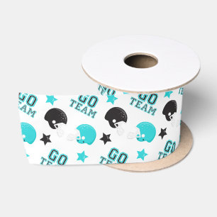 Ruban En Satin Football Américain Motif Turquoise et Noir