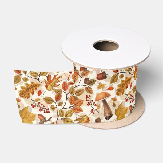 Ruban En Satin Forêt automnale sur blanc (Bobine)