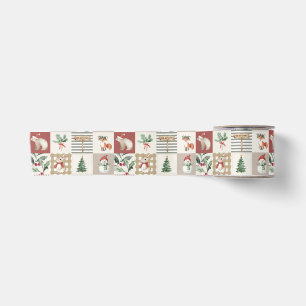 Ruban En Satin forêt de Noël animaux de la forêt patchwork neutre