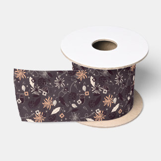 Ruban En Satin Forêt de Noël sur brun foncé