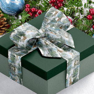 Ruban En Satin Forêt neigeuse Bois rustique Cabines Noël