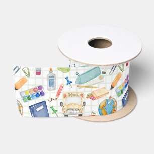 Ruban En Satin Fournitures scolaires aquarelle de rentrée