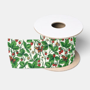 Ruban En Satin Fraises sauvages sur blanc