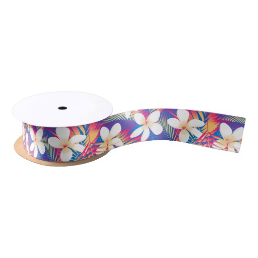 Ruban En Satin Frangipani arc-en-ciel tropical (Bobine)