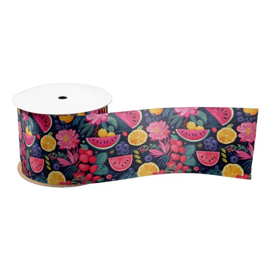 Ruban En Satin Fruits et fleurs tropicaux (Bobine)